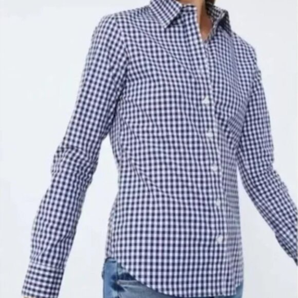 NWT UNTUCKit BELLEZA 100% COTTON GINGHAM NAVY BLUE/WHITE BUTTON FRONT SHIRT - Picture 2 of 10